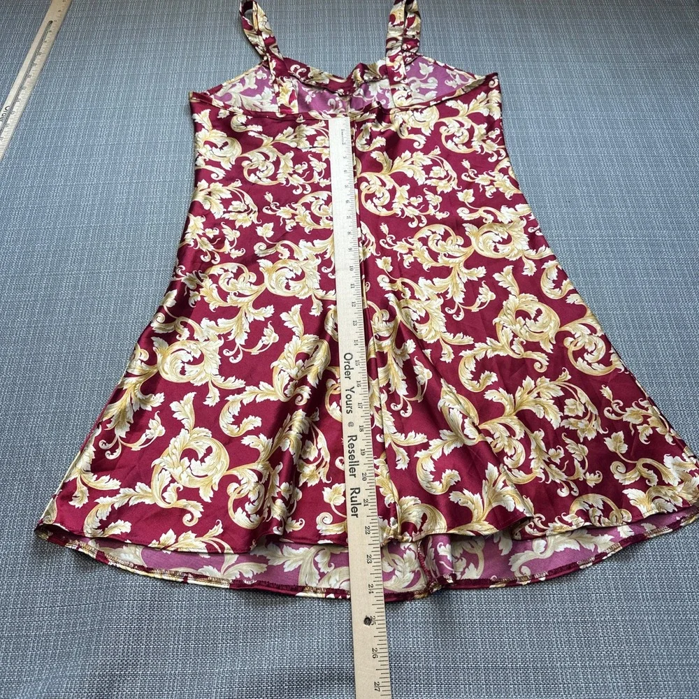 Vintage Coquette Slip Mini Dress Medium Red Satin Nightgown Romantic 90s Baroque